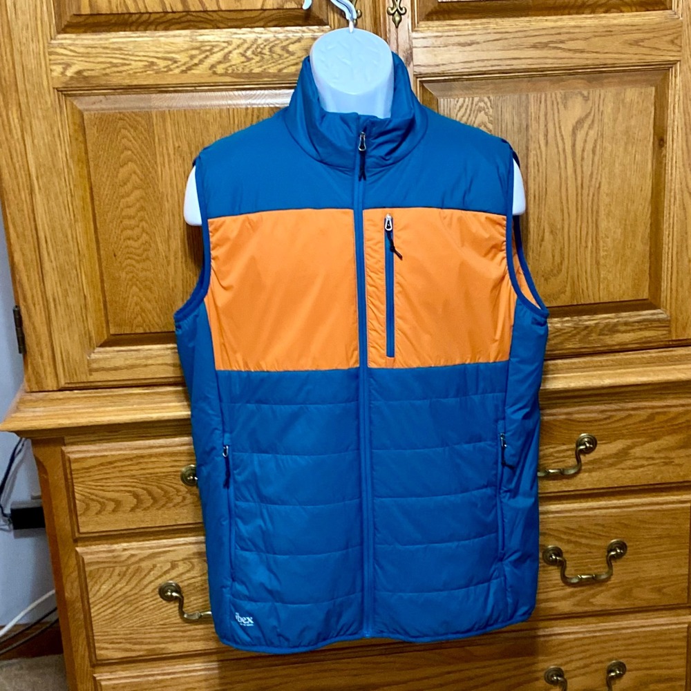 Ibex Wool Aire Vest Mens Large Blue Orange Merino Wool Insulated Puffy Gorpcore